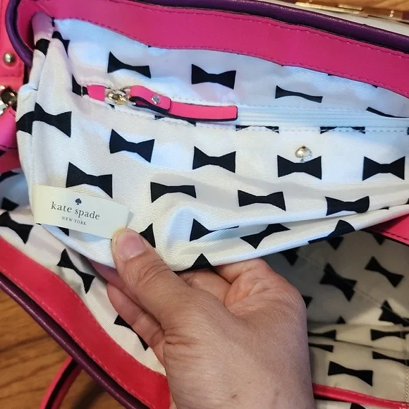 Like New Kate Spade Purple and Barbie Pink Satchel Crossbody Leather Bag - Picture 8 of 17